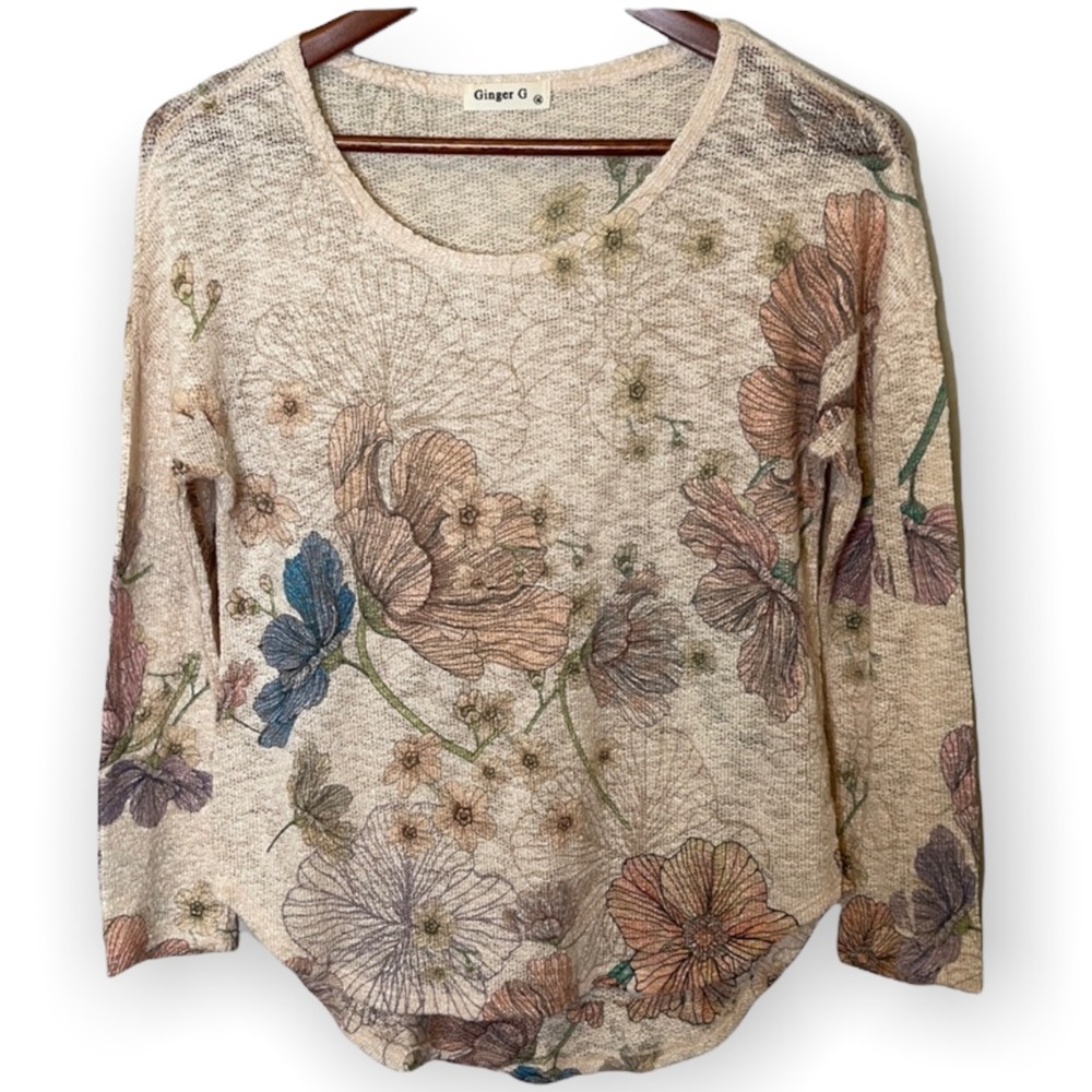Ginger G Floral Crew Neck Pullover size Medium